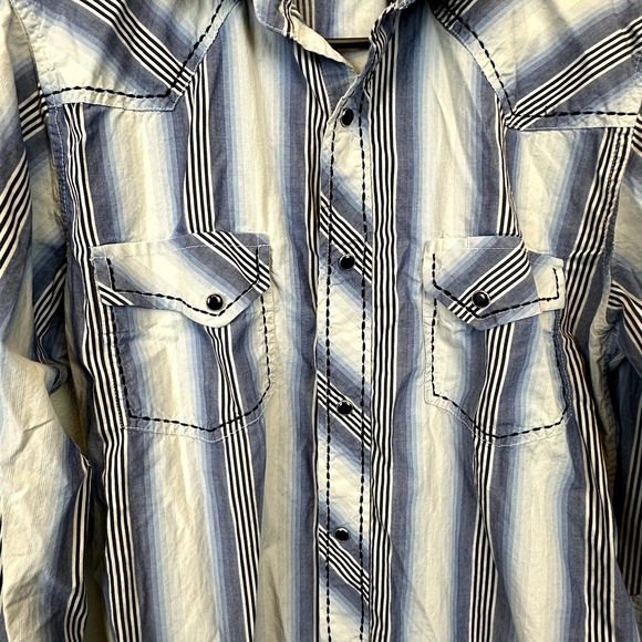 Red Ranch Mens Medium Western Snap Stripes Button Down - Picture 3 of 6